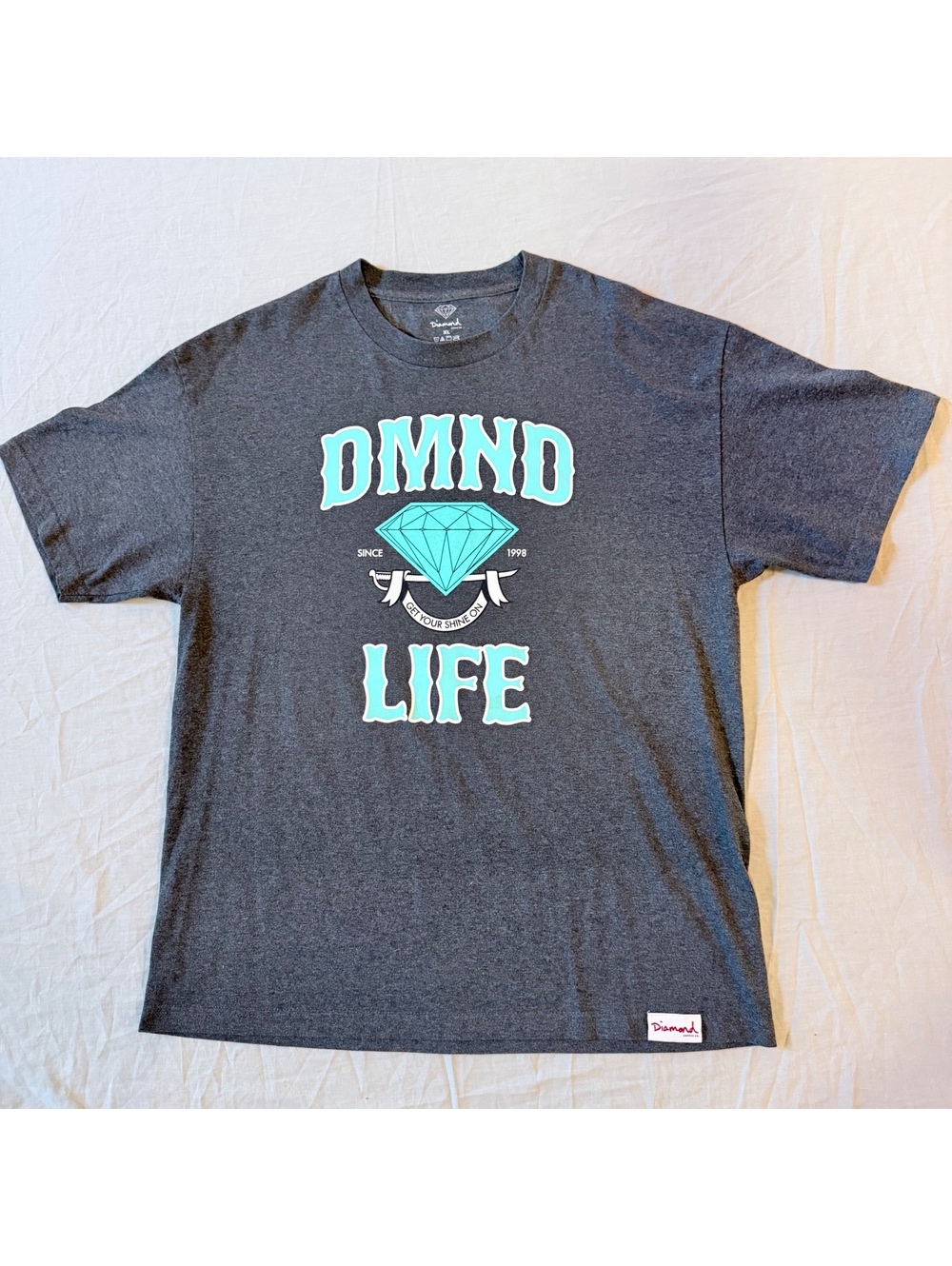 Diamond Supply Co DMND Life Graphic T-Shirt Size XL Heather Gray Cotton